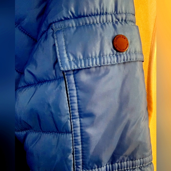 Women's Calvin Klein Performance Puffer Coat Blue with Black Faux Fur sz XS - Picture 6 of 11